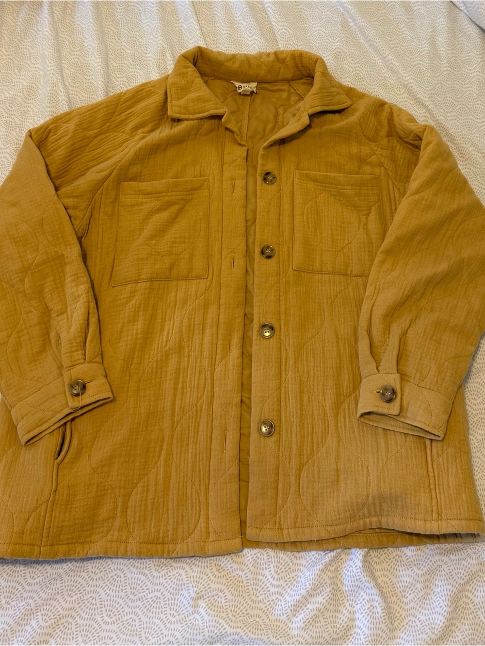 BiBi Quilted Button-Front Shirt Jacket in Mustard